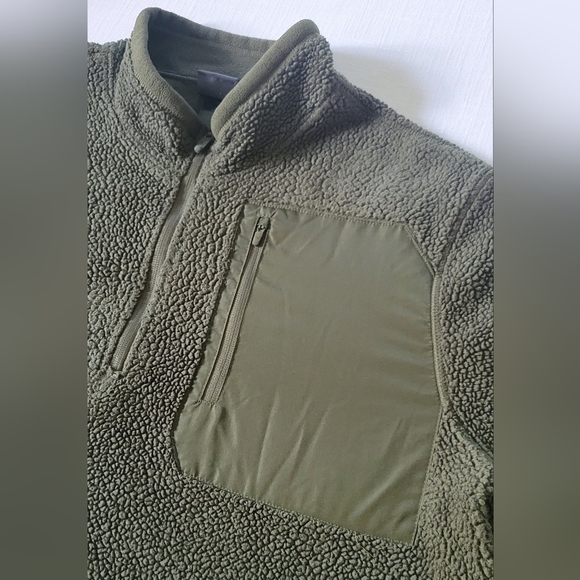 Champion Army Fleece Pullover Sweatshirt Hunter Green Pocket XL Zip Fuzzy Sherpa - Picture 5 of 10